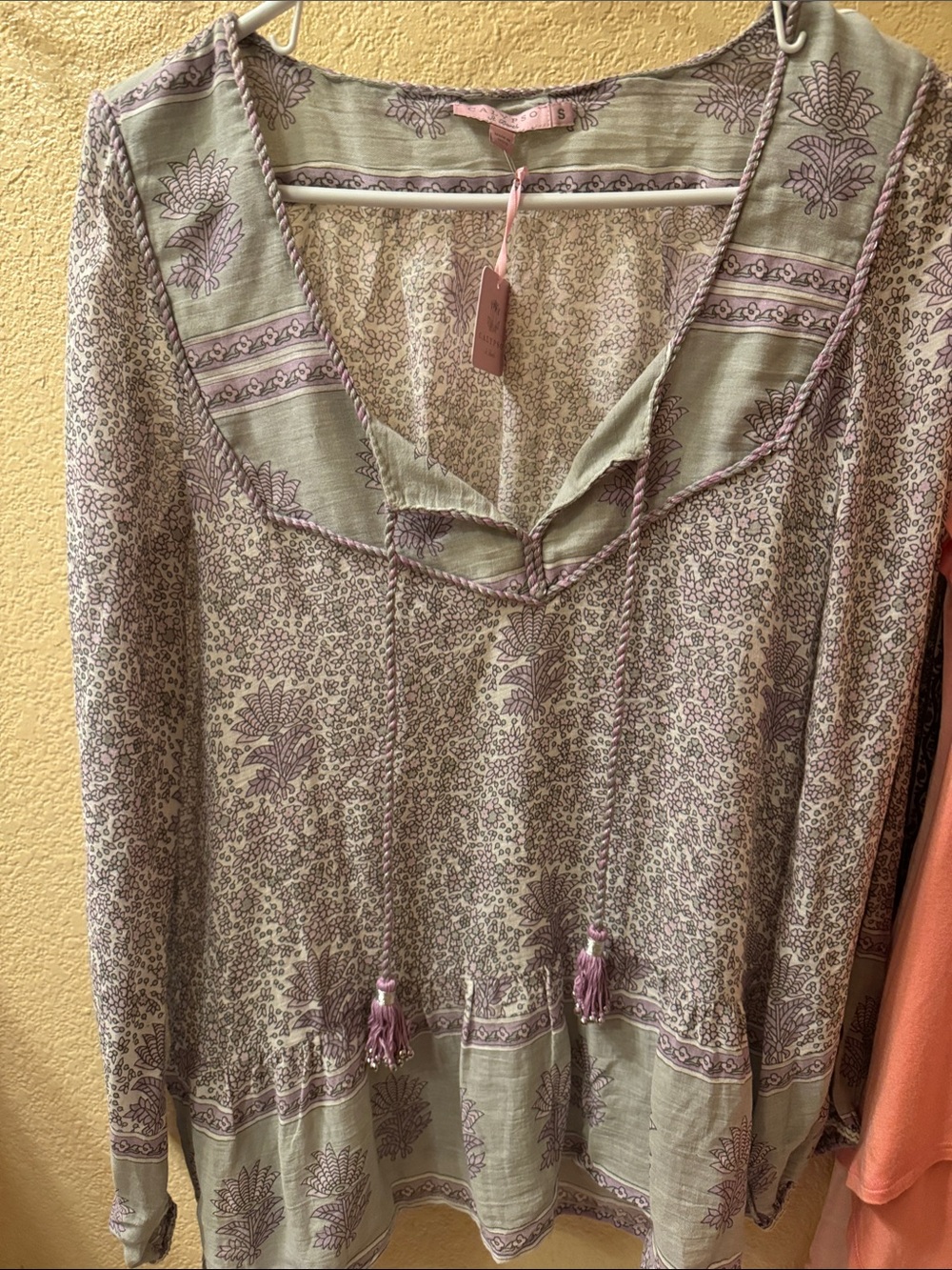 Calypso St. Barth Lavender and Sage Long Sleeve Boho Tunic